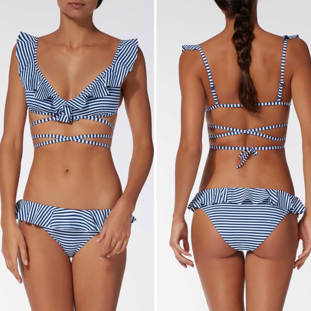 Calzedonia Blue and White Striped Bikini Size S